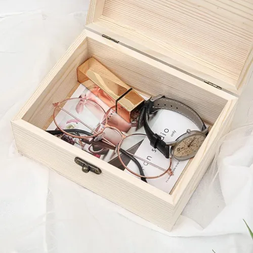 Miniatura 6 de Anktily Paquete de 4 cajas de madera sin terminar, 6 x 4 x 2 pulgadas, caja rústica de madera pequeña con cierre de bloqueo, caja organizadora