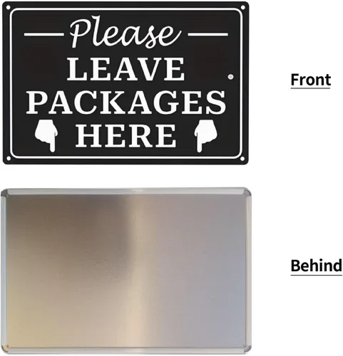 Miniatura 2 de Letrero de metal rústico vintage de 8 x 12 pulgadas – Please Leave Packages Here with Finger Flecha Retro Advertencia, Cita, Decoración de pared