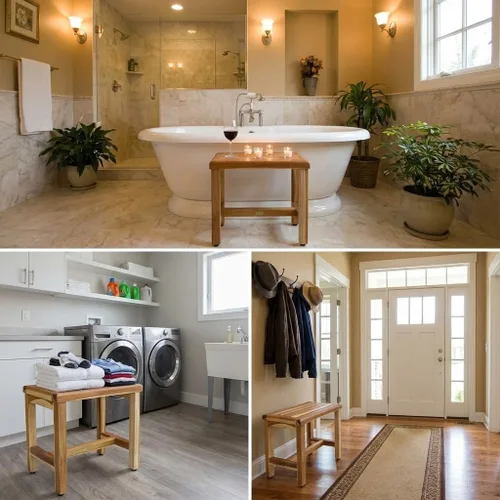 Miniatura 4 de EcoDecors Taburete de ducha de madera de teca natural de 18 pulgadas, impermeable, silla de asiento para ducha interior, proporciona seguridad