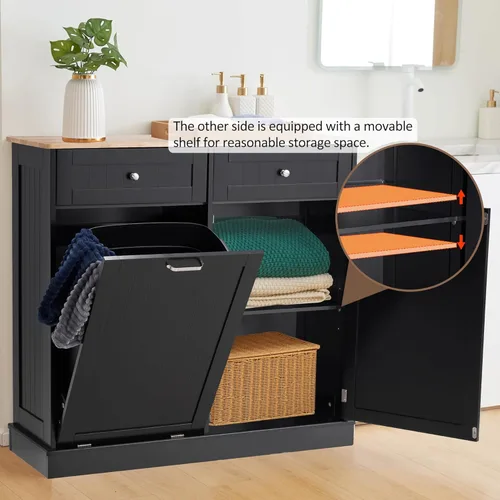 Miniatura 5 de AHB Gabinete de Bote de Basura Abatible de 13 Galones, Gabinete de Basura Oculto para Cocina, Gabinete de Reciclaje Independiente con Cajones