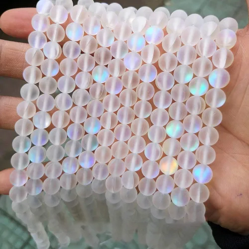 Miniatura 7 de Cuentas de cristal mate de sirena Aurora Moonstone para hacer joyas, 0.157 in, 200