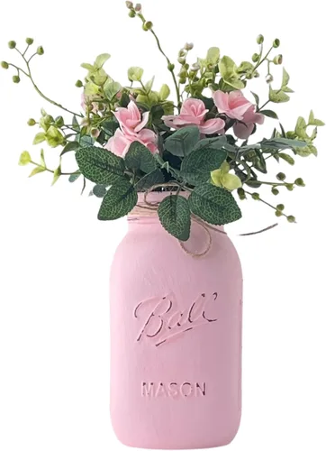 Miniatura 11 de Tarro rosa para centros de mesa, pintado a mano, cuarto de galón envejecido de 32 onzas, 7 pulgadas de alto, centro de mesa rústico de baby shower