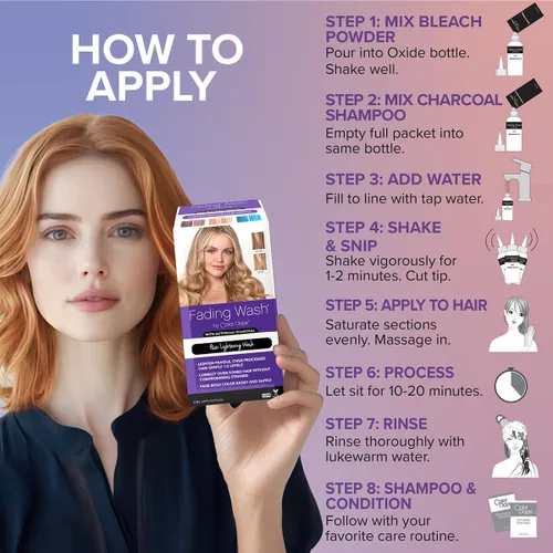 Miniatura 6 de Color Oops Kit de lavado de decoloración con carbón activado, lavado para aclarar el cabello suavemente decolorado el cabello procesado, eleva 1-2
