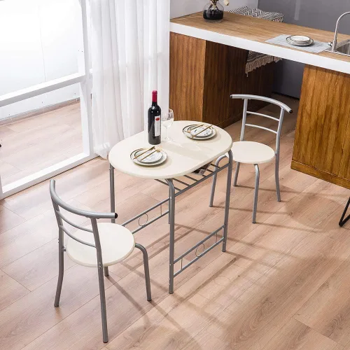 Miniatura 2 de VINGLI Juego de comedor de 3 piezas, juego de mesa de cocina pequeña para 2, juego de mesa de desayuno, mesa de madera de cocina con 2 sillas