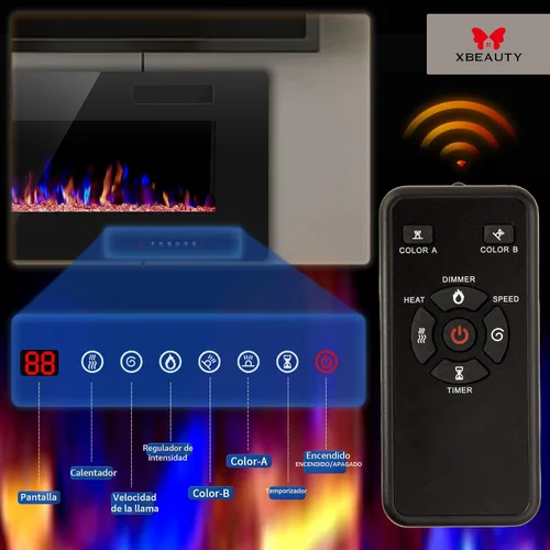 Miniatura 3 de Chimenea eléctrica de 60 pulgadas empotrada en la pared y montada en la pared de 1500 W y chimenea lineal con temporizador/llamas