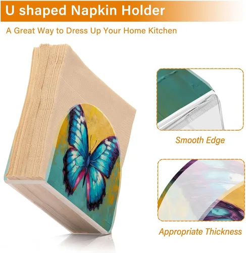 Miniatura 4 de Napkin Holder Butterfly Painting Napkin Holders for Tables, Clear Acrylic Napkin Holders Cocktail Napkin Holder for Kitchen Restaurant Bar Home Decor