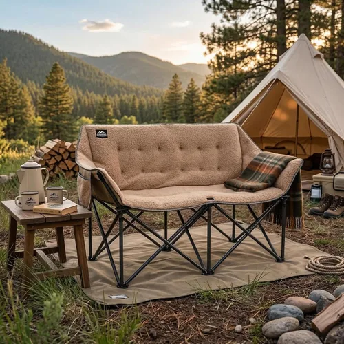 Miniatura 8 de Silla plegable para camping, silla doble portátil con soporte para tazas, soporte para copas de vino, bolsa de transporte resistente para 2 adultos