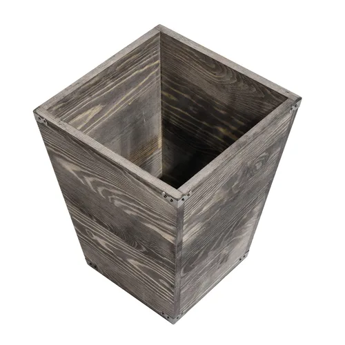 Miniatura 3 de Basurero cuadrado de madera estilo granja con soportes metálicos decorativos para dormitorio, sala de estar, baño y oficina, papelera (gris rocho)