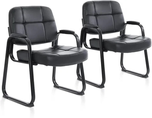 Miniatura 14 de CLATINA Silla de cuero para invitados de oficina, silla de recepción sin ruedas con reposabrazos y soporte de madera, sillón de escritorio