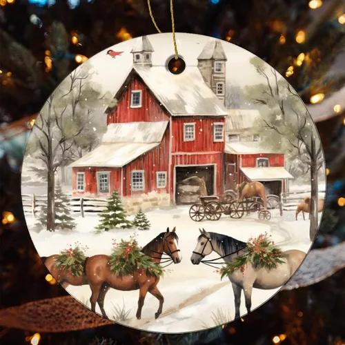 Miniatura 4 de Adorno navideño de caballos de granja, regalo para amantes de los caballos, de porcelana de doble cara, adorno de 3 pulgadas para árbol de Navidad