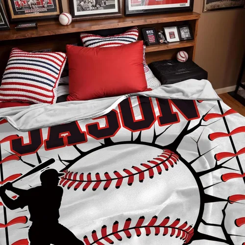 Miniatura 3 de Mantas de béisbol personalizadas con números de nombre, mantas de franela personalizadas para juegos de equipo de béisbol, regalos para niños