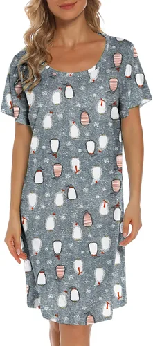 Miniatura 3 de ENJOYNIGHT - Ropa de dormir para mujer camiseta de dormir de algodón con manga corta estampada
