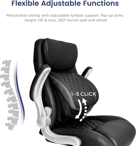 Miniatura 5 de Nouhaus Silla Ergonómica de Oficina de Cuero de Microfibra Premium, Soporte Lumbar Ajustable y Reposabrazos, Respaldo Alto, Cómodas Sillas