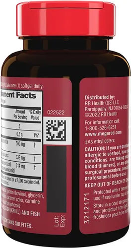 Miniatura 4 de Megared Aceite de pescado omega-3 + aceite de krill de alta absorción 500 mg cápsulas blandas, MegaRed Advanced 4 en 1 (80 unidades en una botella)