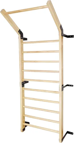 FC FUNCHEER Escalera sueca, barra de gimnasia para montar en la pared, de madera maciza con 11 varillas estratégicas, 86.6 pulgadas de alto, 32