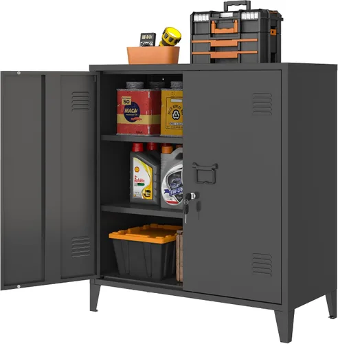 Gabinete de almacenamiento de metal 35.4 "H Armario de almacenamiento con bloqueo | Con 2 estantes y puertas ajustables, pequeño armario de