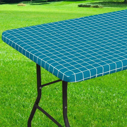 Miniatura 38 de Mantel redondo de vinilo de 36 a 44 pulgadas, mantel elástico impermeable con reverso de franela, mantel de plástico para picnic, campamento, al Café