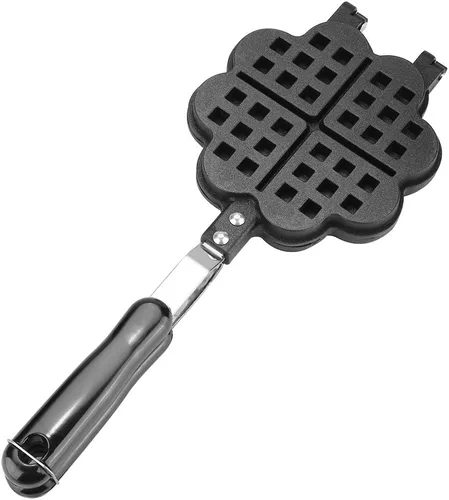Miniatura 8 de HERCHR Molde para hacer gofres, de hierro fundido en forma de corazón, para panqueques, antiadherente, doble cara, molde para gofres con mango largo