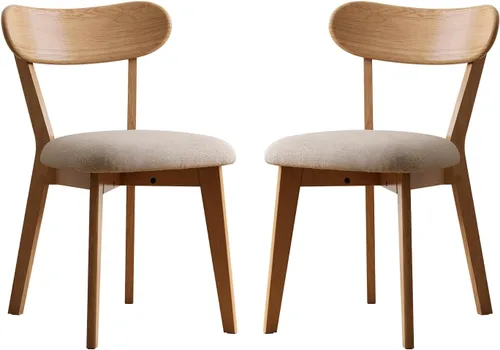 Miniatura 21 de Sillas de comedor de roble macizo 100%, silla de comedor moderna de mediados de siglo con respaldo curvo, sillas de comedor tapizadas en tela