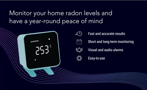Miniatura 5 de Ecosense EB100 EcoBlu, detector de radón doméstico, captura y muestra resultados cada 10 minutos, monitoreo continuo a corto y largo plazo, fácil