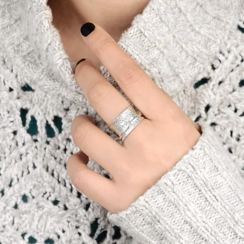 Miniatura 4 de Boho-Magic Anillo giratorio de plata de ley 925 para mujer, anillo martillado para inquietos, banda ancha