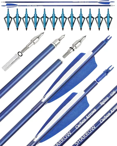 Miniatura 8 de Flechas de carbono de 31 pulgadas, flechas de caza de tiro con arco, 500 espina dorsal con plumas, flechas de práctica para tiro con arco compuesto