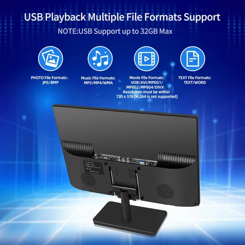 Miniatura 5 de Jexiop TV de 17 pulgadas, pequeño televisor de pantalla plana con sintonizador digital ATSC, puerto HDMI y USB en doble potencia, cable de cargador
