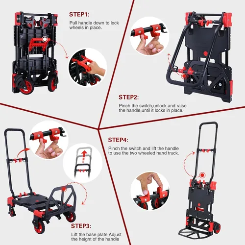 Miniatura 6 de Carretilla de Mano Doblar Plegable 2 en 1, Capacidad de 330LB Carro de Mano Plegable Portátil, Carretilla de Mano Plegable con Manija Retráctil, C
