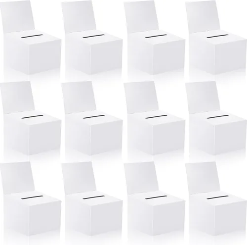 Miniatura 10 de Paquete de 12 cajas de sugerencias para rifas con ranura, cajas de cartón de 6.5 x 4.5 x 4.5 pulgadas con ranura para boletos y cabecera extraíble