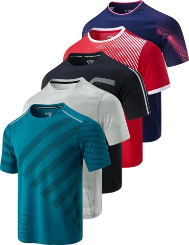 Paquete de 5 camisetas de manga corta para hombre con cuello redondo y de secado rápido | Camisetas atléticas para correr, entrenar en el gimnasio,