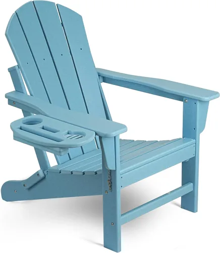 Miniatura 32 de NAVINE Juego de 2 sillas Adirondack plegables de polietileno de alta densidad con portavasos multifuncional, resistente a la intemperie, para Blanco