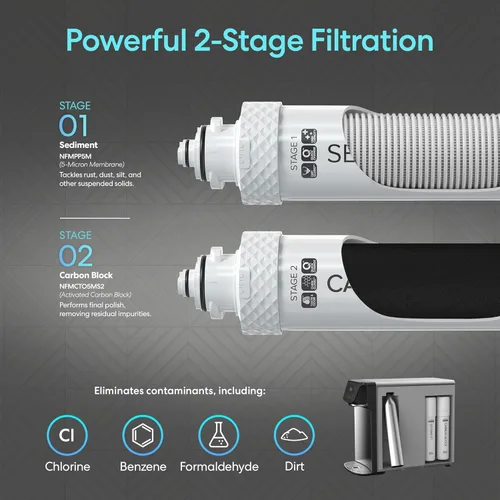 Miniatura 8 de Brio Enfriador de agua Sparkling 600 para encimera, sistema de filtro de 2 etapas y esterilizador de agua UV, reduce PFAS y microplásticos, tanque