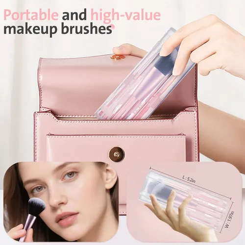 Miniatura 5 de Juego de brochas de maquillaje de viaje, mini brochas de maquillaje para base, corrector, sombra de ojos, rubor, mezcla y pulido, polvo líquido
