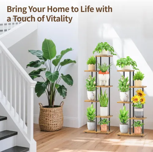 Miniatura 2 de LASZOLA Soporte Negro de Madera de 5 Niveles para Plantas de Interior para Macetas Más Grandes de Servicio Pesado, Estantes Verticales Resistentes
