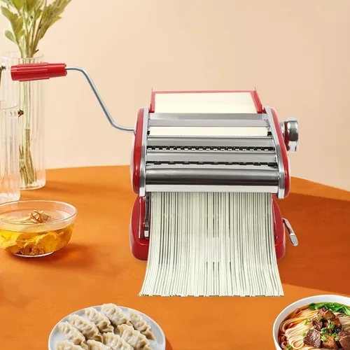 Miniatura 6 de Máquina para hacer pasta, hecho en casa de acero inoxidable manual con 6 ajustes de grosor ajustables, cortador de fideos resistente para Rojo
