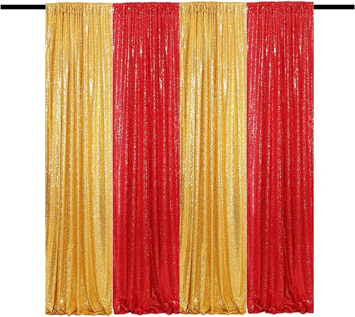 Miniatura 36 de Cortinas de fondo de lentejuelas negras con purpurina de 2 x 8 pies, 4 paneles para decoración de bodas, fiestas de cumpleaños, despedidas de Negro