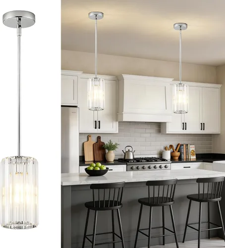 Miniatura 18 de 1 Pack Crystal Pendant Lights Kitchen Island,Modern Gold Pendant Light Fixtures,Adjustable Hanging Lighting for Kitchen Island Dining Room Bar Foyer