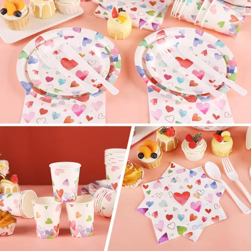 Miniatura 5 de Platos y Servilletas de San Valentín - 168 PIEZAS Platos de Corazón Desechables Juegos de Vajilla para Fiestas Suministros para Fiestas de San