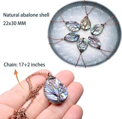 Miniatura 5 de Hand Wrapped Abalone Shell Tree of Life Pendant Necklace Small, Bronze Wire