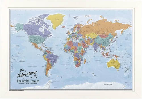 Miniatura 31 de Póster personalizado en lienzo enrollado con mapa del mundo, arte de pared con chinchetas – Grande 24" x 36" mapa del mundo de océanos azules