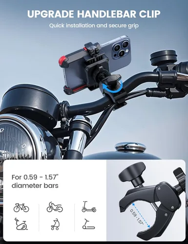 Miniatura 6 de Lamicall Soporte de Teléfono para Motocicleta y Bicicleta - [Liberación Rápida en 1s] Clip de Soporte para Teléfono Celular para Bicicleta, Rojo