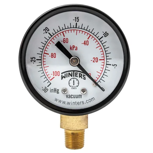 Miniatura 2 de Winters - Medidor de presión en seco de utilidad económica, interior de latón, caja de acero negro, escala doble 0-200 psi/kPa, 3-2-3% de precisión