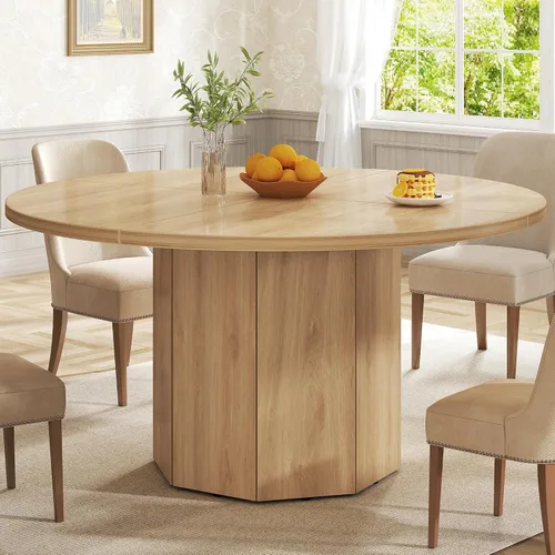 Miniatura 11 de HSH Mesa de comedor redonda para 4-6 personas, mesa de cocina de mármol sintético negro de 47", mesa de comedor moderna de madera para sala de estar