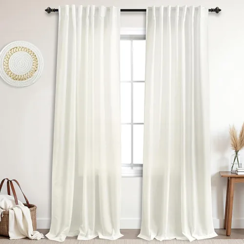 Miniatura 114 de KOUFALL Cortinas de lino azul marino de 84 pulgadas de largo, cortinas transparentes azul oscuro para sala de estar y dormitorio, medianoche