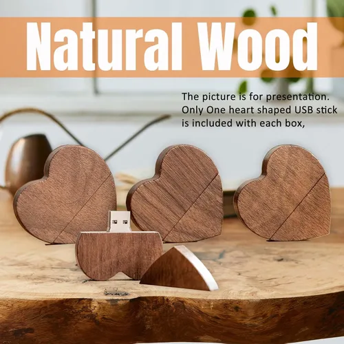 Miniatura 5 de Unidad flash de madera en forma de corazón 32GB USB3.0 con caja de regalo, unidad USB de madera 32G USB 3.0 Super-Speed JumpDrive caja de madera