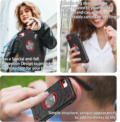Miniatura 7 de KCJ Funda para iPhone SE 2022/2020, iPhone 8/7/6/6S, con [2×Protectores de Pantalla][Soporte de Anillo] Silicona Suave+PC Duro Protección Completa