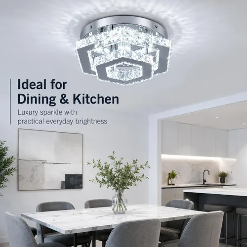 Miniatura 9 de Candelabro LED Moderno de Montaje al Ras Lámpara de Techo Candelabros de Cristal para Sala de Estar Dormitorio Comedor Cocina (6500K Blanco Frío)