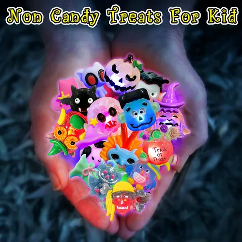 Miniatura 7 de 38 piezas de artículos de fiesta de Halloween para niños, anillos con luz 3D juguetes en cantidad golosinas de Halloween sin dulces, 28 anillos