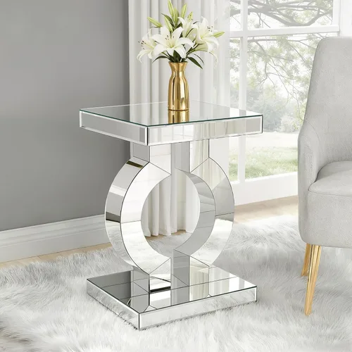 Miniatura 10 de Mesa auxiliar plateada con incrustaciones de cristal, mesa auxiliar moderna, mesa auxiliar cuadrada pequeña para sala de estar, dormitorio