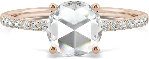 Miniatura 4 de Charles & Colvard - Anillo de compromiso con halo oculto de moissanita de oro rosa de 14 quilates de 0.256 in